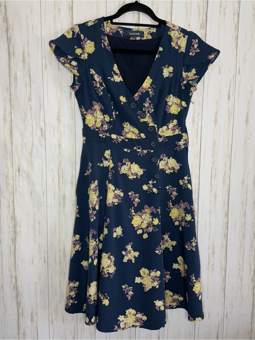 ModCloth Floral Fit-and-Flare Button Dress